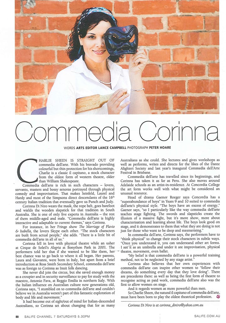 SA Life Magazine - Adelaide performer, researcher, TEDx speaker, lecturer, Corinna Di Niro